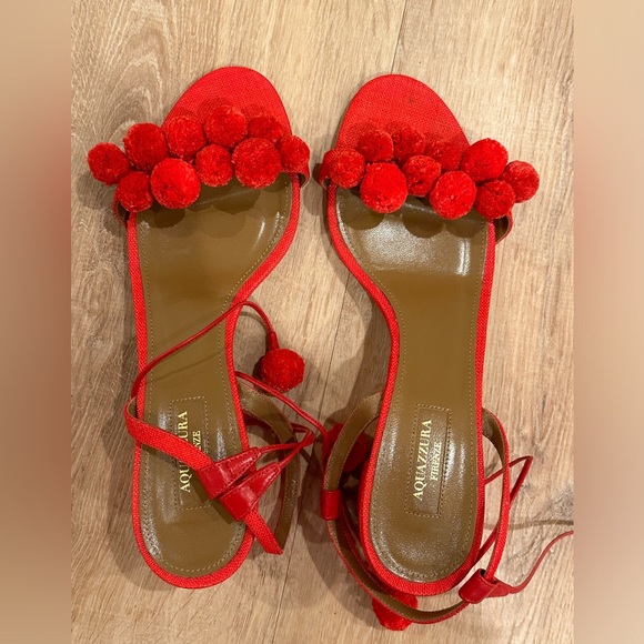 Aquazurra Pom Pom Block Heels with wrap closure - Picture 12 of 14